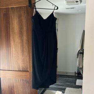 Lulu's Classic Black Midi Dress with Spaghetti Straps